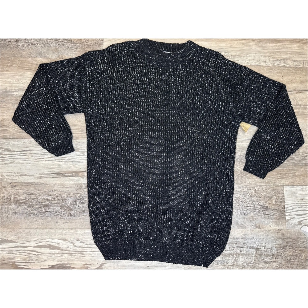 Y2K American Pride Long Pullover Oversized Sweater Black Metallic Shirt S NWT‎